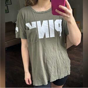 PINK Victoria's Secret Khaki Green Short Sleeve Tee